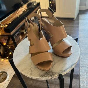 Michael Kors Tan Peep-Toe Block Heels